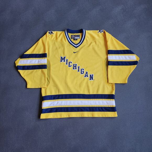 Vintage Michigan Wolverines Nike Bauer Yellow Hockey Jersey Large - Picture 1 of 16